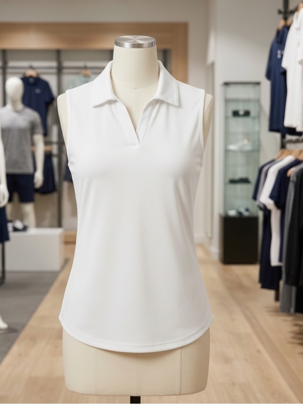 Sleeveless White Polo Tank Top